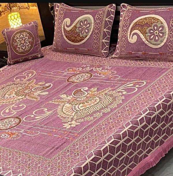 4 Pcs Velvet Jasquard Embroidered Dubble Bedsheet. . 1