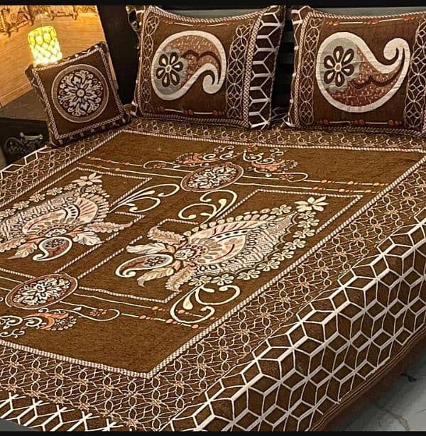 4 Pcs Velvet Jasquard Embroidered Dubble Bedsheet. . 2