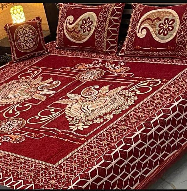 4 Pcs Velvet Jasquard Embroidered Dubble Bedsheet. . 3