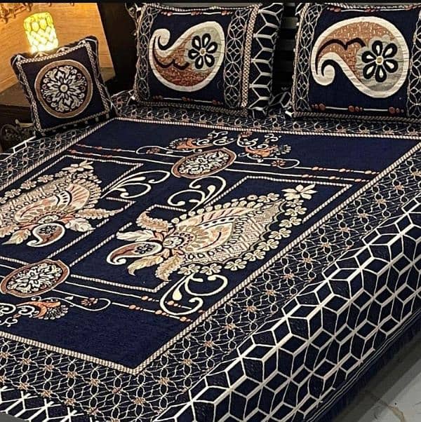 4 Pcs Velvet Jasquard Embroidered Dubble Bedsheet. . 5