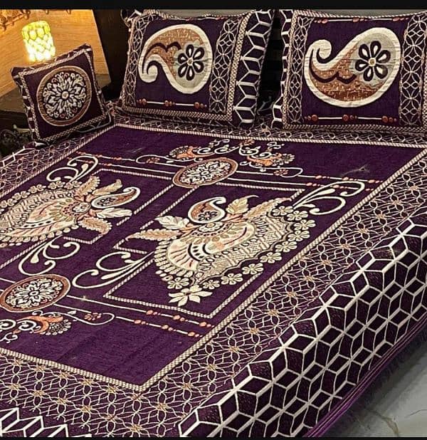 4 Pcs Velvet Jasquard Embroidered Dubble Bedsheet. . 6