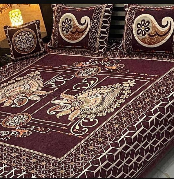 4 Pcs Velvet Jasquard Embroidered Dubble Bedsheet. . 9