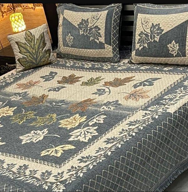 4 Pcs Velvet Jasquard Embroidered Dubble Bedsheet. . 15