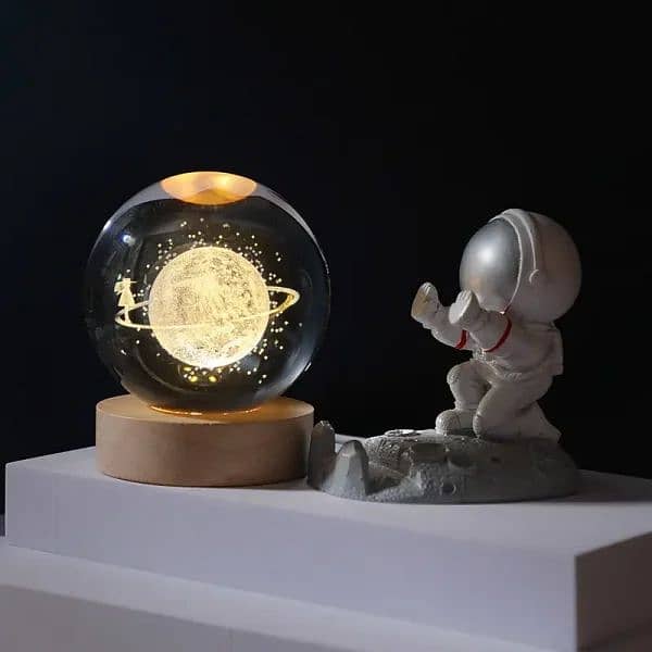 3d Galaxy Space Crystal Ball Night Light With Stand (warm Light) 3