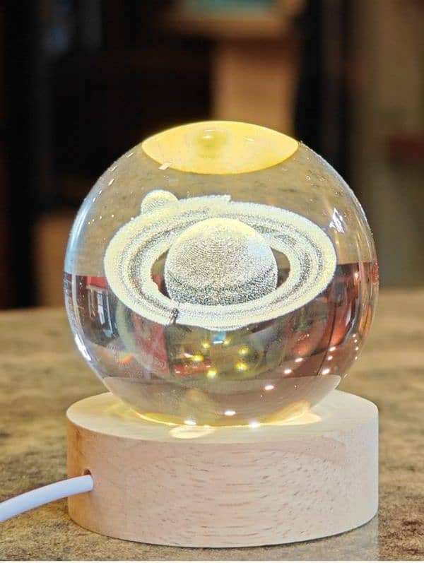 3d Galaxy Solar System Crystal Ball Night Light With Wooden Base 2