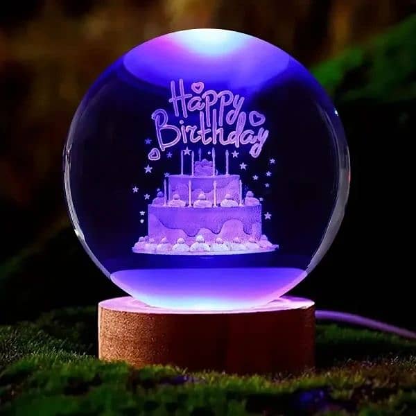 3d Galaxy Solar System Crystal Ball Night Light With Wooden Base 3