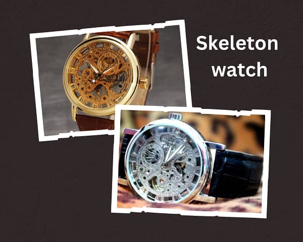 Skeleton Watch Stylish Watch Leather Strap 0