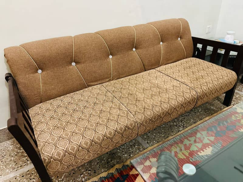 L-Shaped Sofa and 5 seater Wooden Sofa with Tables 15