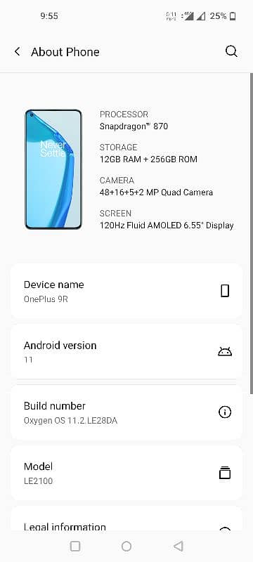 OnePlus 9R 5G. 12/256 duel Sim Approved 5