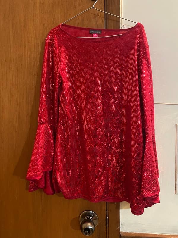 Red full sequence top. size xs 1