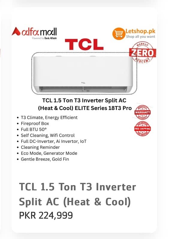 TCL air condition T3 Pro 1.5 Ton fully smart wifi 8