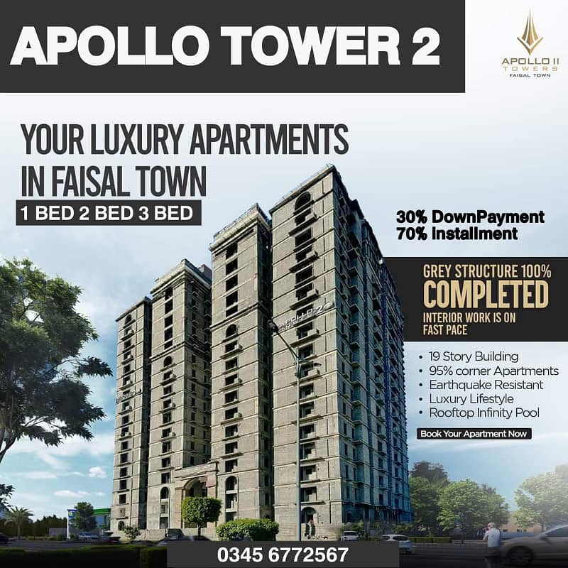 FAISAL TOWN APOLLO TOWER 2 Bed Room On Easy installment 30% DownPayment 0