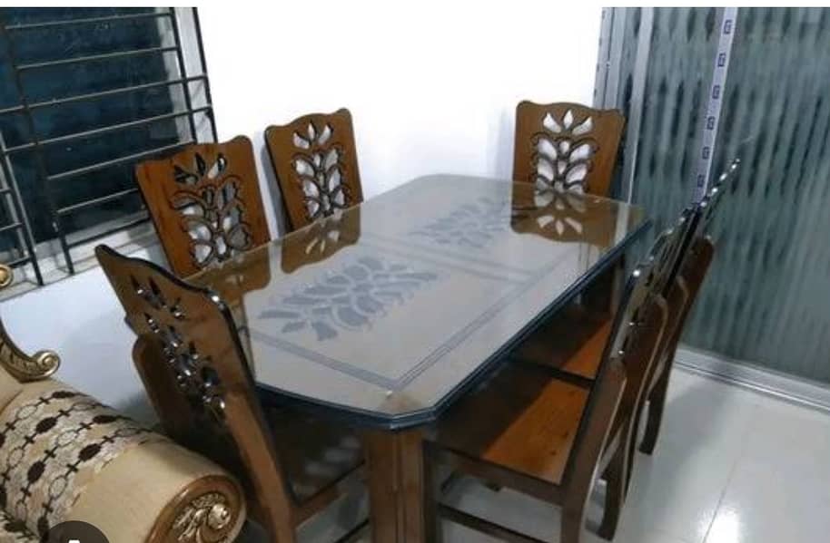 6 chair with double glass wooden normal size long chair desinging 0