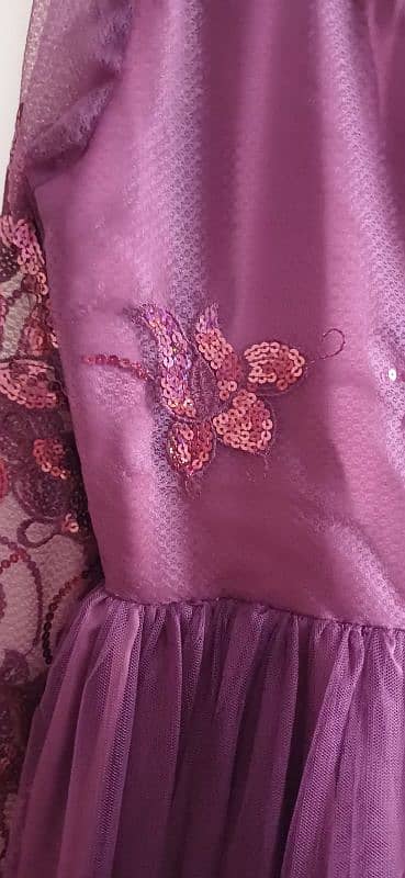 purple formal Maxi dress. net and silk. 0