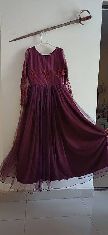 purple formal Maxi dress. net and silk. 2