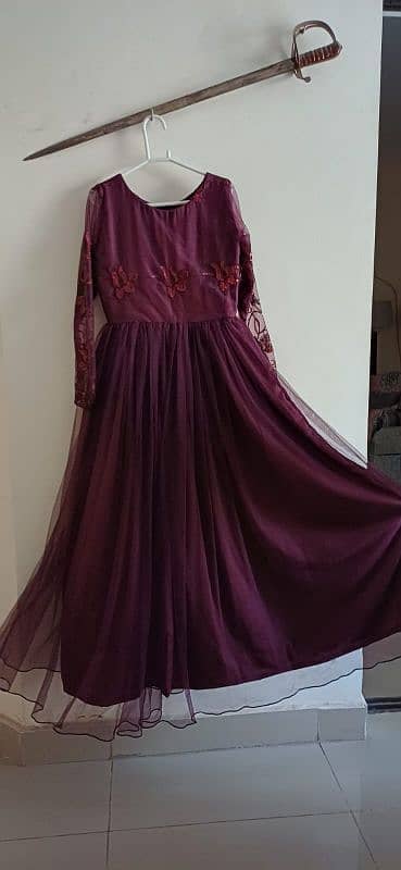 purple formal Maxi dress. net and silk. 3