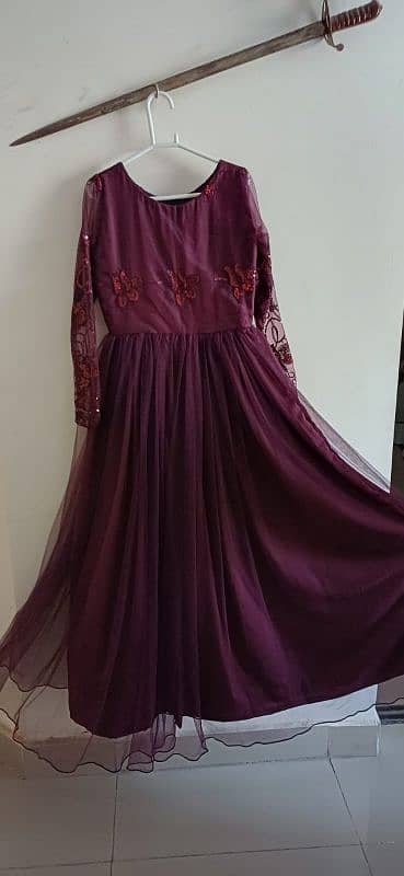 purple formal Maxi dress. net and silk. 4