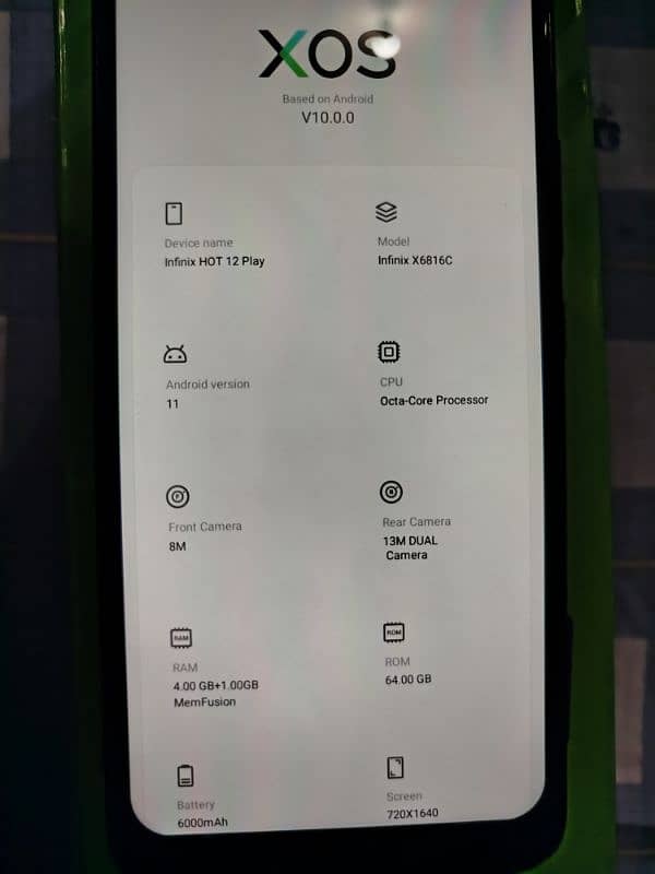 Infinix hot 12 play 4+64 6000mah battery 1