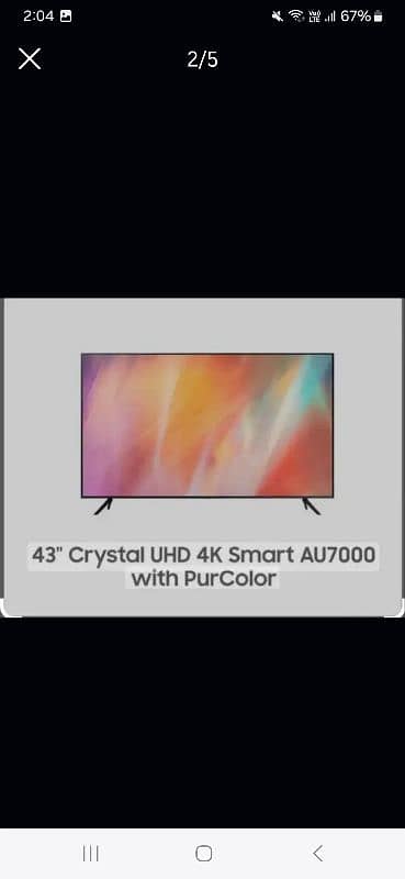 Model: 43AU7000 Samsung 43inch 4k Led with box made Egypt. 2