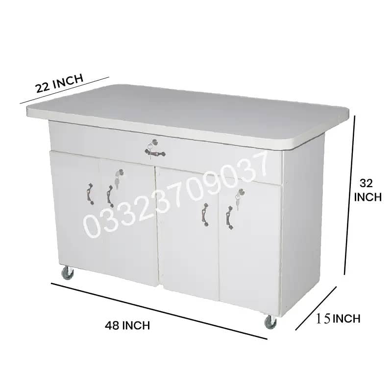 White IS13 Wooden 4 door Iron stand Table with Large Drawer , cabinet 0