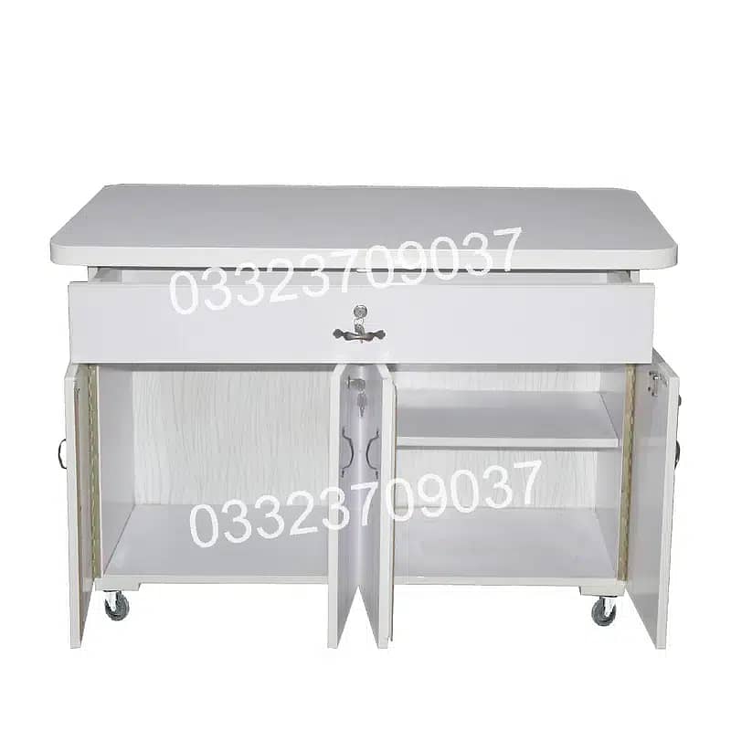 White IS13 Wooden 4 door Iron stand Table with Large Drawer , cabinet 2