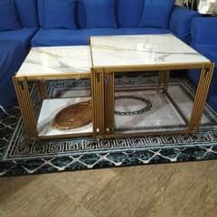 Gold  Double centre table with white marble top