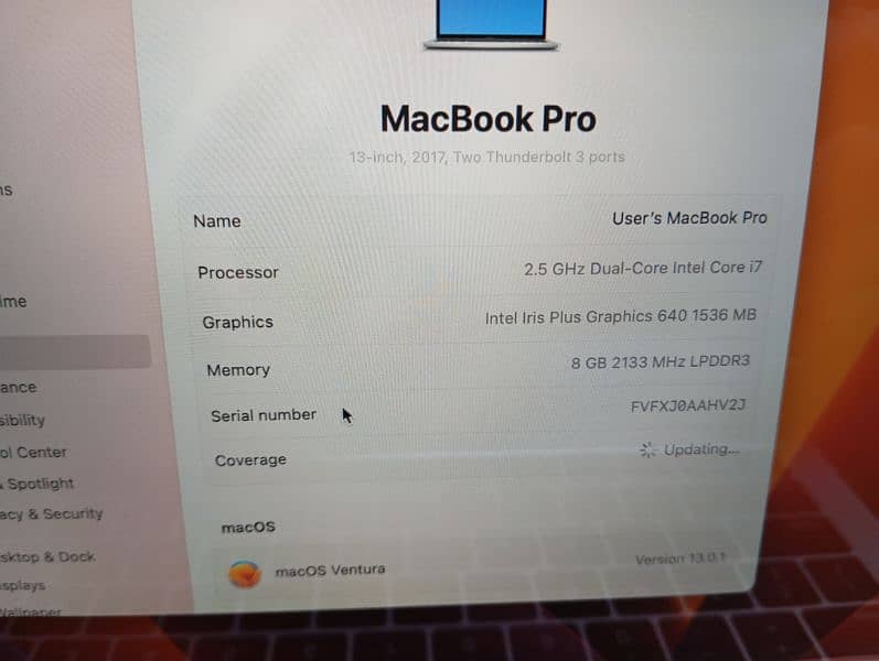 MacBook Pro 2017 – i7 2.5GHz, 8GB RAM,256GB, 13.3-inch, 1.5GB Graphics 2