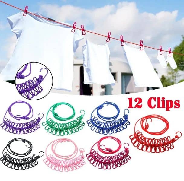 clip and hang 185 cm portable clothesline with (12) clips- 0