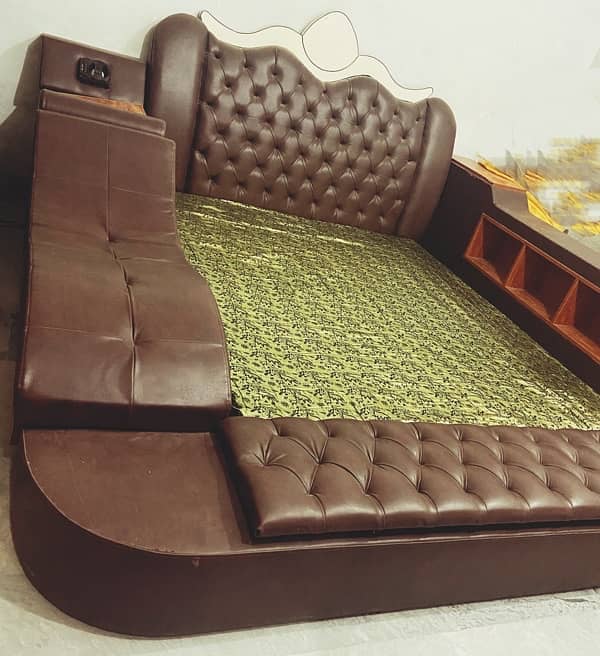 king size leather wooden bed like new 3