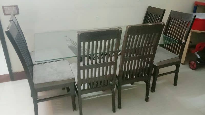 6 Seater Glass Dining Table with Wooden Chairs - Used Furniture sale 2