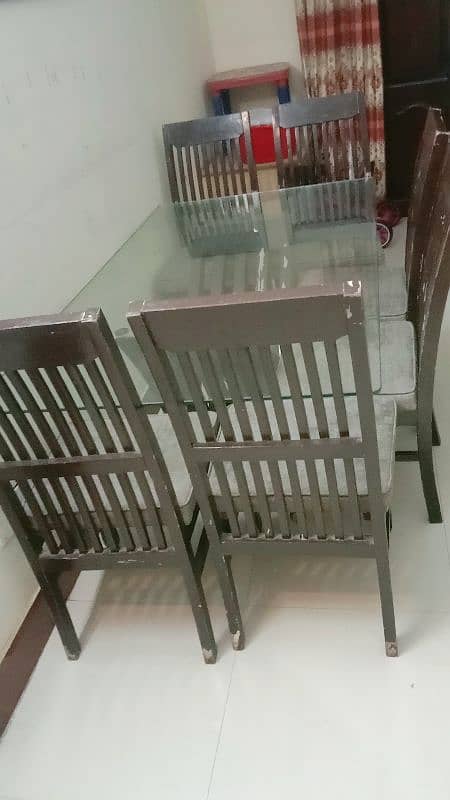 6 Seater Glass Dining Table with Wooden Chairs - Used Furniture sale 3