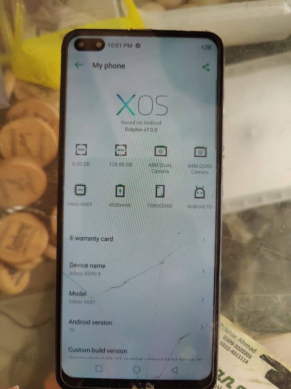 Infinix zero 8 with box charger touch break but work  100% 8/128 4