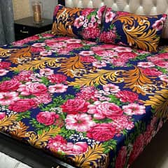 Three Pcs Crystal Cotton Printed Double Bedsheet