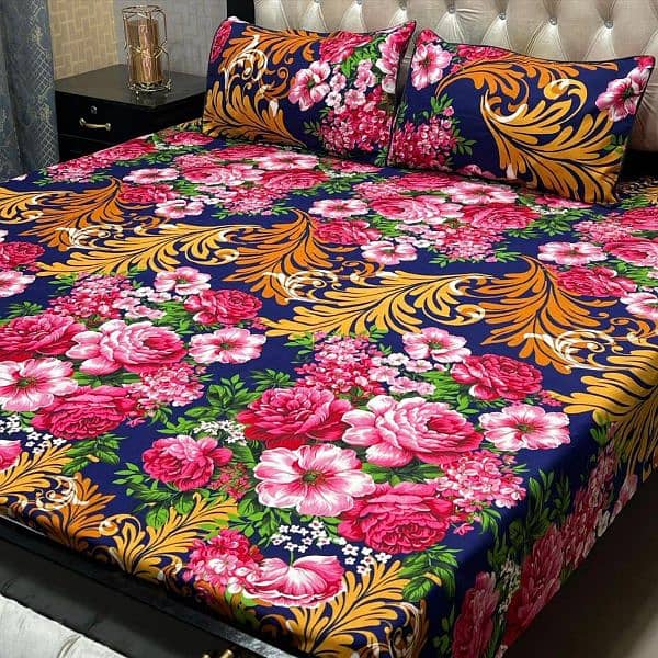 Three Pcs Crystal Cotton Printed Double Bedsheet 0