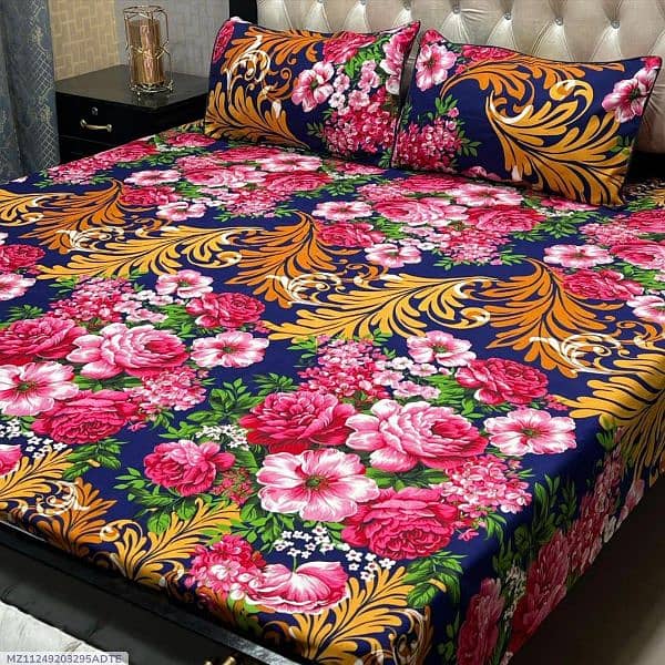 Three Pcs Crystal Cotton Printed Double Bedsheet 1