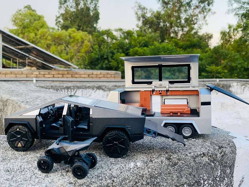 Tesla Cyber Truck with Caravan & ATV Diecast Model 0