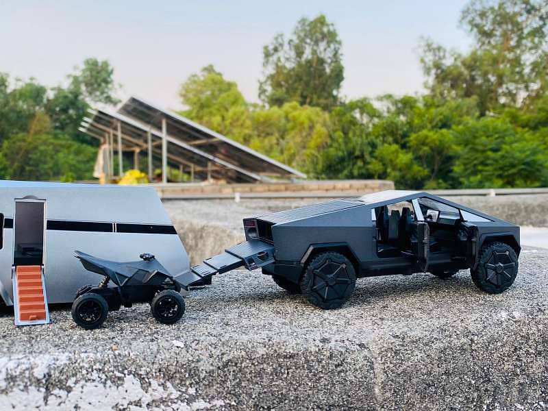 Tesla Cyber Truck with Caravan & ATV Diecast Model 2