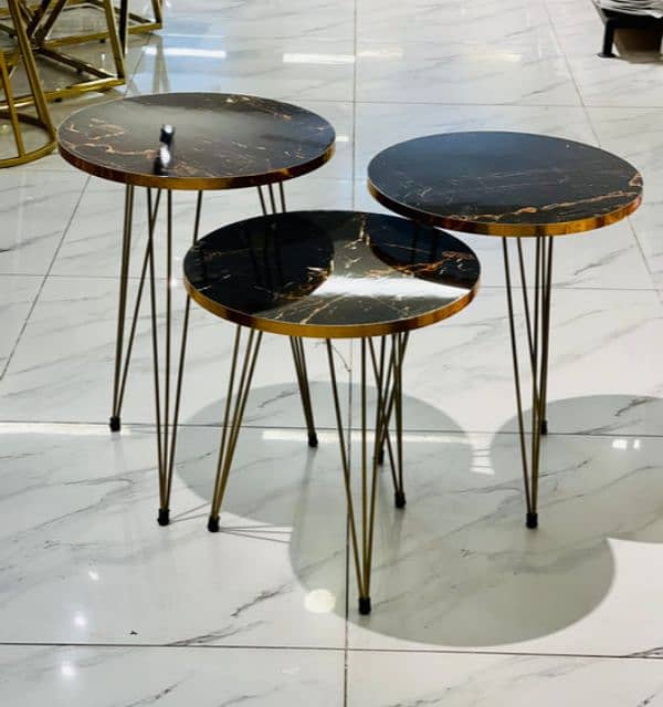 Corner/Nesting/Coffee table Marble Textured,Metal Stands,Set of 3 3