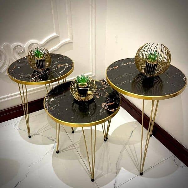 Corner/Nesting/Coffee table Marble Textured,Metal Stands,Set of 3 4