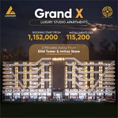 Lahore Bahria Town Luxury Studio Apartment for sale On Easy Installments Booking Just 1152000 Only WITH good amenities and facing theme park , Eiffel tower