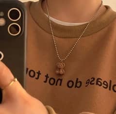 Cute Plush Bear Pendant Necklace Long Sweater Cute Chain for women