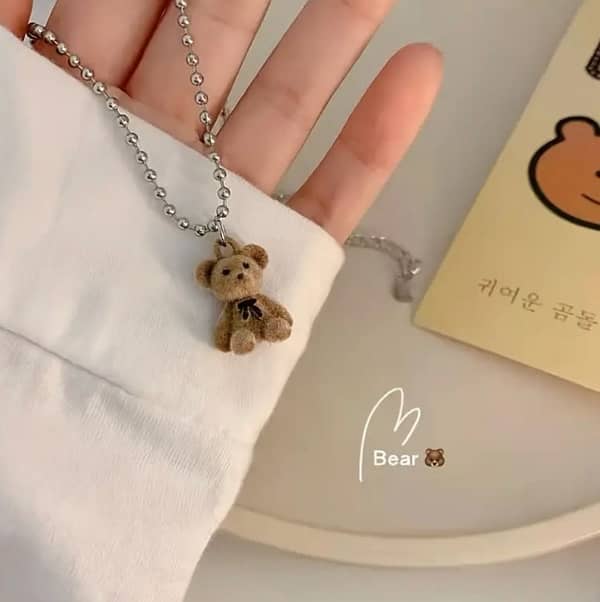 Cute Plush Bear Pendant Necklace Long Sweater Cute Chain for women 2