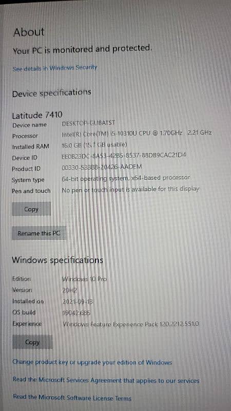 Dell latitude 7410 corei5 10th gen 16 GB 256 Nvme 4