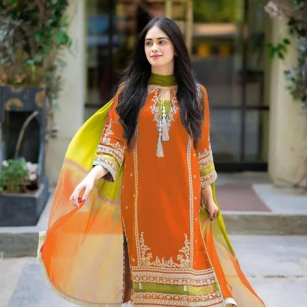 2 Pcs Women's Unstitched Lawn Embroidered Suit 2