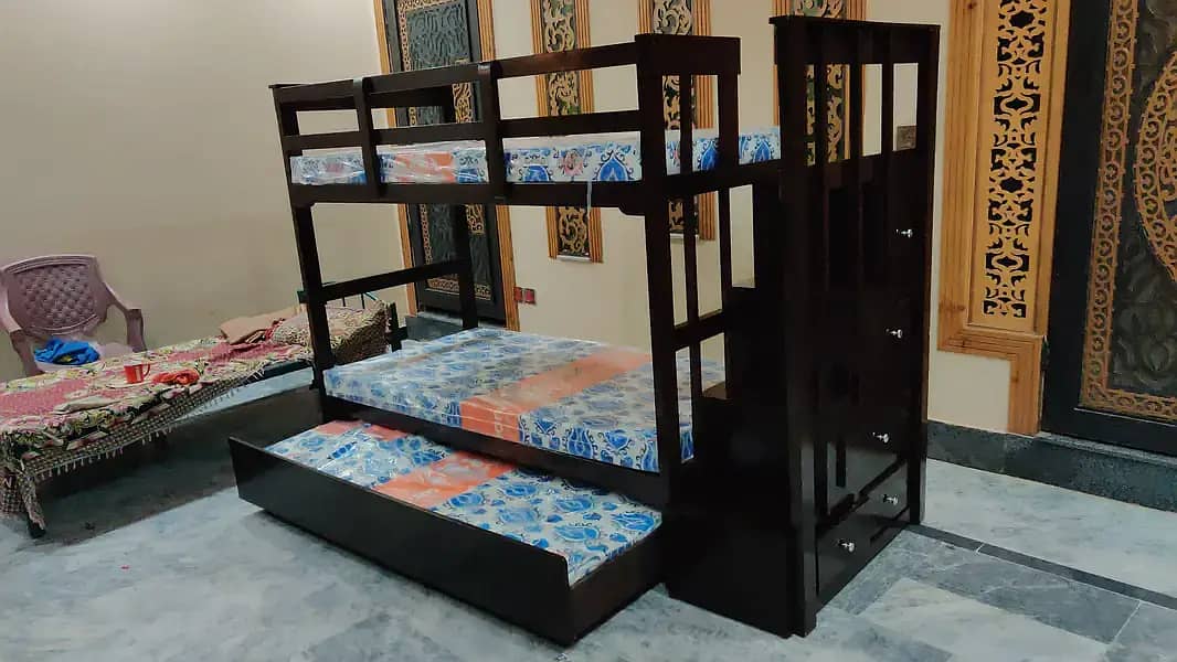 wood bunk bed with drawers size 2.5*5 feet made of pine wood 0