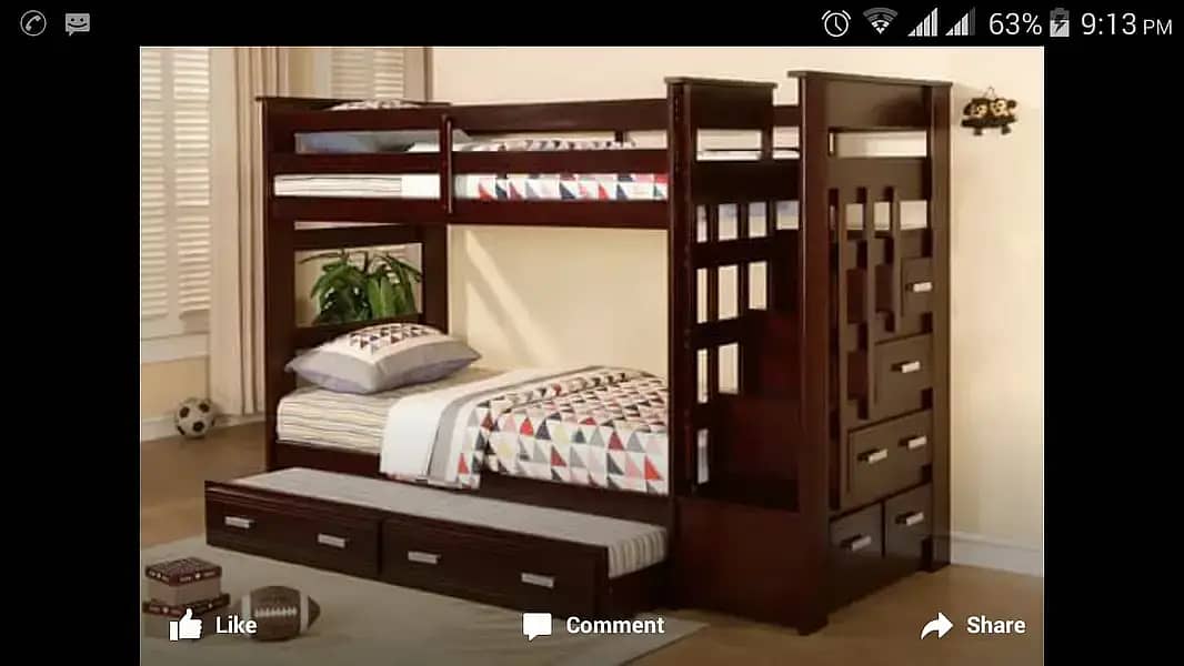 wood bunk bed with drawers size 2.5*5 feet made of pine wood 2