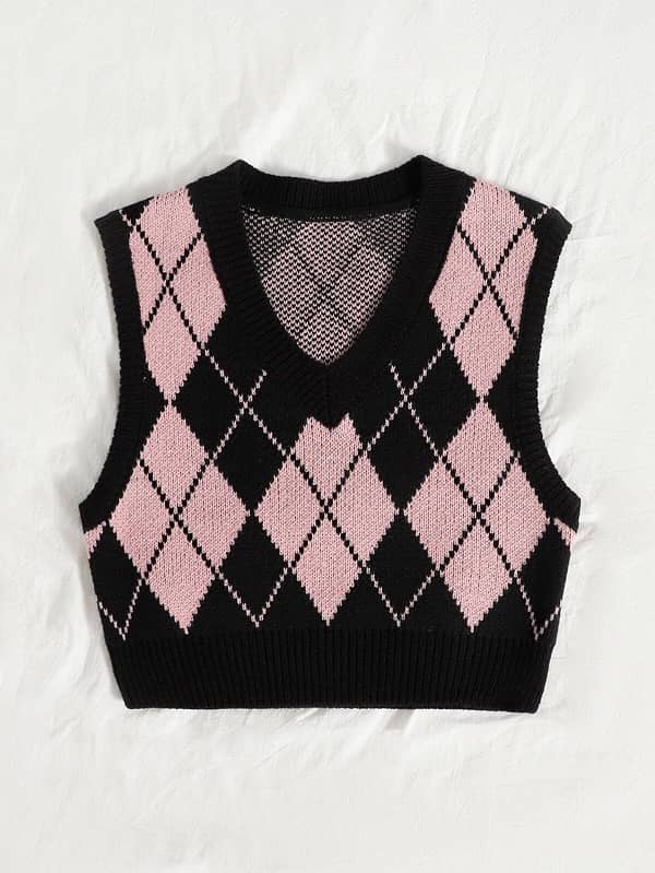 SHEIN Argyle Pattern Sweater West 0