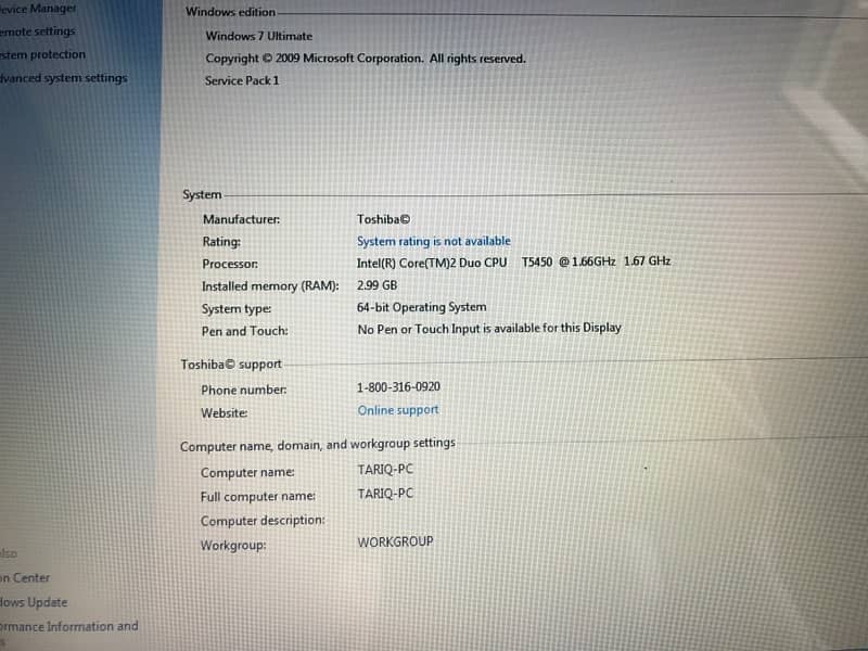 toshiba laptop 3gb 250gb core 2 due all ok 4