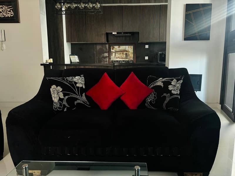 Sofa Set | 6 Seater | Black Velvet | Solid Wood 0