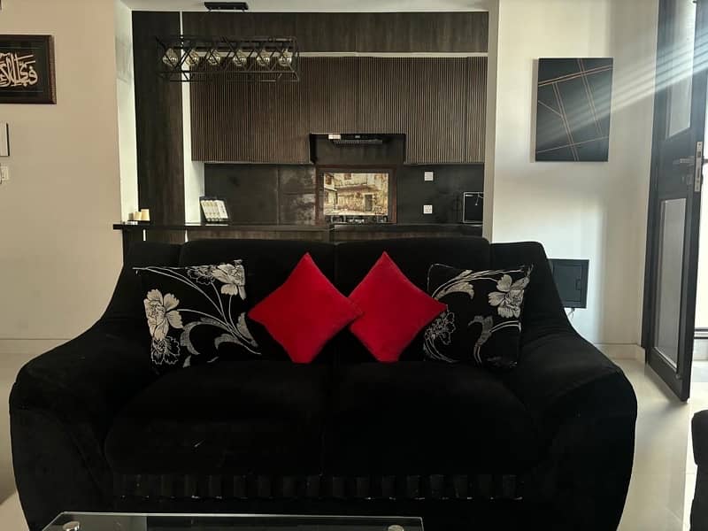 Sofa Set | 6 Seater | Black Velvet | Solid Wood 1